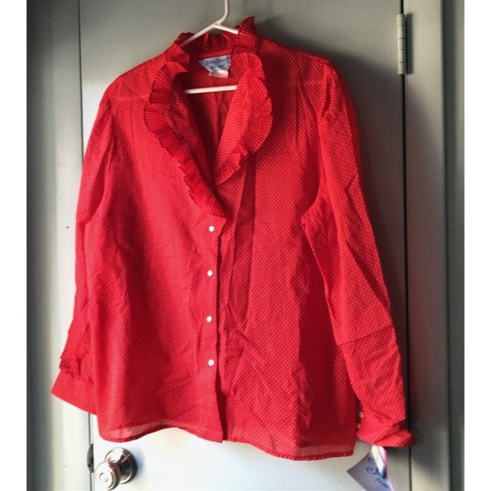 Vintage Ship n Shore Blouse red polka dot NEW size 38 ruffle collar Swiss Dot